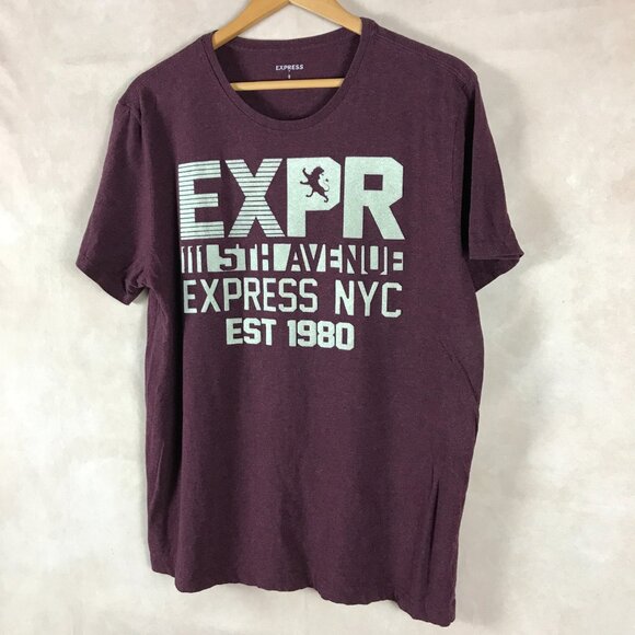 Men's EXPRESS Wine Heather Logo T-shirt Size Large - Picture 4 of 5